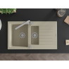 Mexen Matias 1.5-bowl granite sink with drainer and Duero kitchen faucet, beige - 6502-69-671600-00
