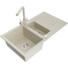 Mexen Matias 1.5-compartment granite sink with a drip tray and kitchen mixer tap Duero, Beige - 6502-69-671600-69