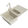 Mexen Matias granite kitchen sink 1.5-bowl with drainer and Duero kitchen faucet, beige - 6502-69-671600-69
