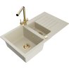 Mexen Matias granite sink 1.5-bowl with drainer and Duero kitchen tap, beige - 6502-69-671600-50