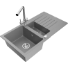 Mexen Matias 1.5-bowl granite sink with drainer and Duero kitchen faucet, gray - 6502-71-671600-00
