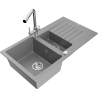 Mexen Matias 1.5-bowl granite sink with drainer and Duero kitchen tap, grey - 6502-71-671600-00
