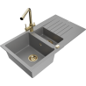 Mexen Matias 1.5-compartment granite sink with a drip tray and kitchen mixer tap Duero, Grey - 6502-71-671600-50
