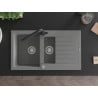 Mexen Matias granite sink 1.5-bowl with drainer and Duero kitchen tap, grey - 6502-71-671600-70