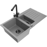 Mexen Matias 1.5-compartment granite sink with a drip tray and kitchen mixer tap Duero, Grey - 6502-71-671600-70-B