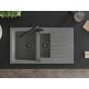 Mexen Matias granite sink with 1.5 bowls, drainer, and Duero kitchen faucet, gray - 6502-71-671600-70-B