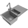 Mexen Matias 1.5-bowl granite sink with drainer and Duero kitchen faucet, gray - 6502-71-671600-71