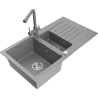 Mexen Matias granite sink 1.5-bowl with drainer and Duero kitchen tap, grey - 6502-71-671600-71