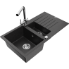 Mexen Matias granite sink 1.5-bowl with drainer and Duero kitchen faucet, black/silver metallic - 6502-73-671600-00