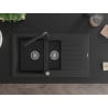 Mexen Matias 1.5-Bowl Granite Sink with Drainer and Duero Kitchen Faucet, Black/Silver Metallic - 6502-73-671600-70