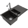 Mexen Matias 1.5-bowl granite sink with drainer and Duero kitchen faucet, black/gold metallic - 6502-75-671600-00