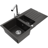 Mexen Matias granite sink 1.5-bowl with drainer and kitchen tap Duero, black/golden metallic - 6502-75-671600-00