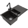Mexen Matias granite sink 1.5-bowl with drainer and kitchen faucet Duero, black/gold metallic - 6502-75-671600-70