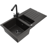 Mexen Matias granite sink 1.5-bowl with drainer and Duero kitchen tap, black/gold - 6502-75-671600-70-B