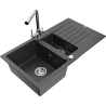 Mexen Matias granite sink 1.5-bowl with drainer and Duero kitchen faucet, black speckled - 6502-76-671600-00