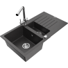 Mexen Matias granite sink 1.5-bowl with drainer and Duero kitchen tap, black speckled - 6502-76-671600-00