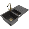 Mexen Matias granite sink 1.5-bowl with drainer and Duero kitchen faucet, black speckled - 6502-76-671600-50