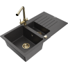 Mexen Matias granite sink 1.5-bowl with drainer and Duero kitchen faucet, speckled black - 6502-76-671600-50