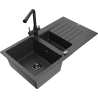 Mexen Matias 1.5-bowl granite sink with drainer and Duero kitchen faucet, black speckled - 6502-76-671600-70-B