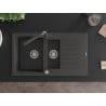 Mexen Matias 1.5-compartment granite sink with a drip tray and kitchen mixer tap Duero, spotted black - 6502-76-671600-76