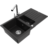 Mexen Matias 1.5-bowl granite sink with drainer and Duero kitchen faucet, black - 6502-77-671600-00