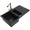 Mexen Matias 1.5-bowl granite sink with drainer and Duero kitchen faucet, black - 6502-77-671600-50-B