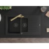 Mexen Matias 1.5-compartment granite sink with a drip tray and kitchen mixer tap Duero, Black - 6502-77-671600-50-B