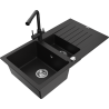 Mexen Matias granite sink 1.5-bowl with drainer and kitchen faucet Duero, black - 6502-77-671600-70