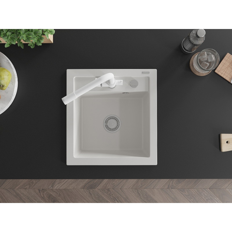 Mexen Vito granite single-bowl sink with Duero kitchen faucet, white - 6503-20-671600-20