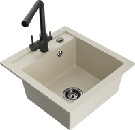 Mexen Vito 1-bowl granite sink with Duero kitchen tap, beige - 6503-69-671600-70