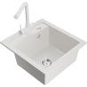 Mexen Vito 1-bowl granite sink with Duero kitchen tap, white - 6503-20-671600-20