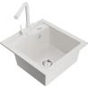 Mexen Vito 1-compartment granite sink with a kitchen mixer tap Duero, White - 6503-20-671600-20