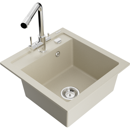 Mexen Vito 1-bowl granite sink with kitchen faucet Duero, beige - 6503-69-671600-00