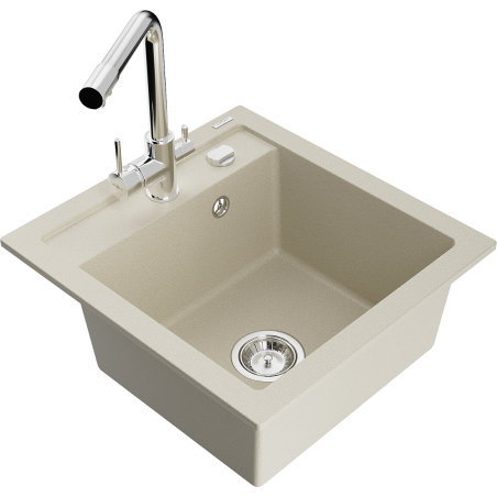 Mexen Vito granite kitchen sink 1-bowl with Duero kitchen faucet, beige - 6503-69-671600-00
