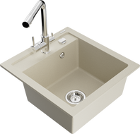 Mexen Vito 1-bowl granite sink with Duero kitchen mixer tap, beige - 6503-69-671600-00
