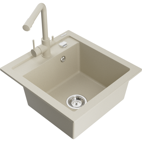 Mexen Vito 1-bowl granite kitchen sink with Duero tap, beige - 6503-69-671600-69