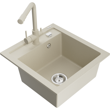 Mexen Vito granite kitchen sink 1-bowl with Duero kitchen tap, beige - 6503-69-671600-69