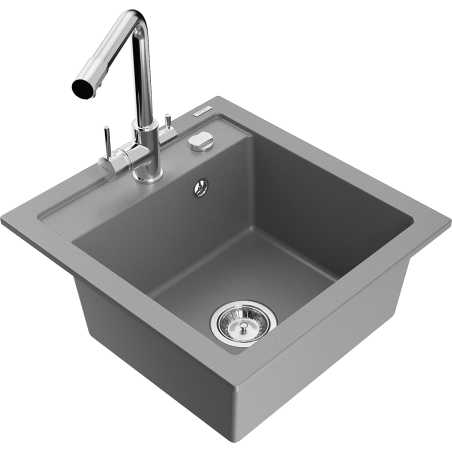 Mexen Vito 1-bowl granite sink with Duero kitchen faucet, gray - 6503-71-671600-00