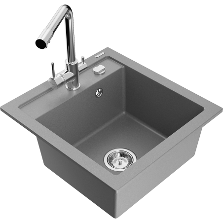 Mexen Vito single-bowl granite sink with Duero kitchen tap, grey - 6503-71-671600-00