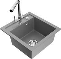 Mexen Vito granite kitchen sink 1-bowl with Duero kitchen faucet, gray - 6503-71-671600-00
