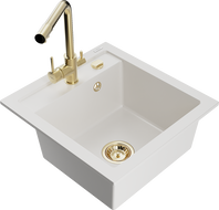 Mexen Vito 1-compartment granite sink with a kitchen mixer tap Duero, White - 6503-20-671600-50