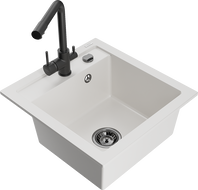 Mexen Vito granite sink 1-bowl with Duero kitchen tap, white - 6503-20-671600-70