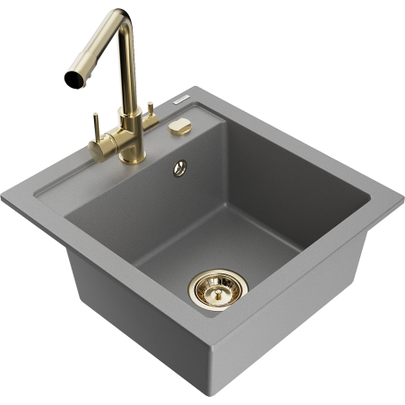 Mexen Vito 1-Bowl Granite Sink with Duero Kitchen Faucet, Gray - 6503-71-671600-50