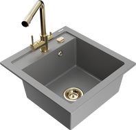 Mexen Vito granite sink 1-bowl with Duero kitchen faucet, gray - 6503-71-671600-50