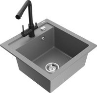 Mexen Vito granite sink 1-bowl with Duero kitchen tap, grey - 6503-71-671600-70