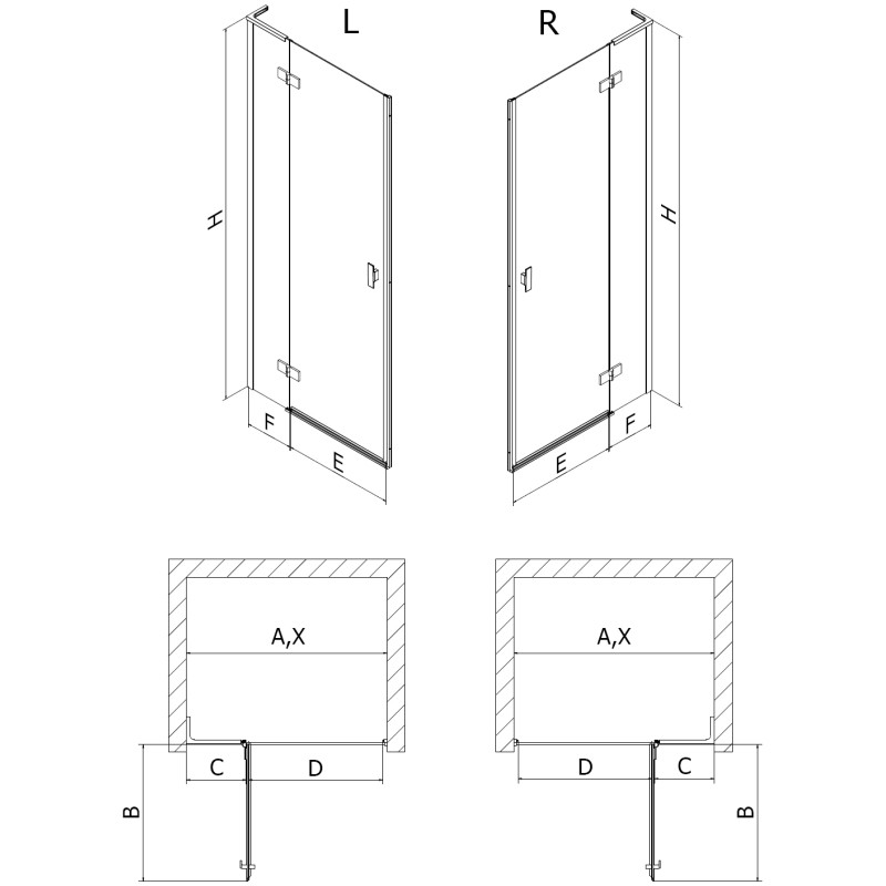Mexen Mist-H L right hinged shower door 120 cm, transparent, brushed nickel - 8A5L-120-000-97-00-P