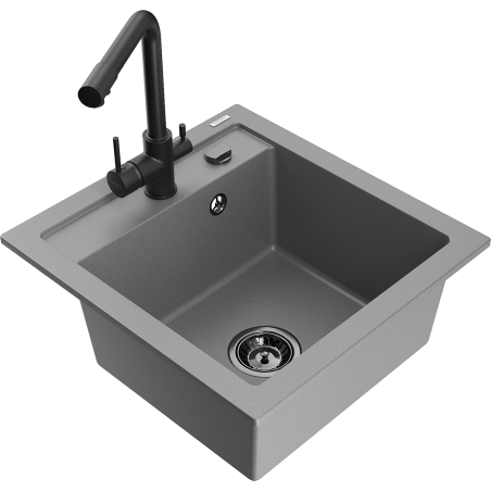 Mexen Vito 1-compartment granite sink with a kitchen mixer tap Duero, Grey - 6503-71-671600-70-B