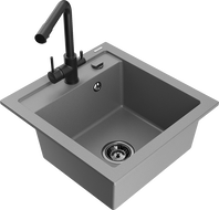 Mexen Vito granite sink 1-bowl with Duero kitchen tap, grey - 6503-71-671600-70-B