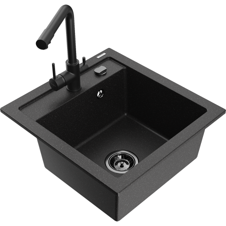 Mexen Vito 1-compartment granite sink with a kitchen mixer tap Duero, Black/Silver metallic - 6503-73-671600-70-B