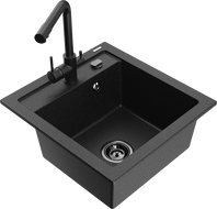 Mexen Vito 1-bowl granite kitchen sink with Duero kitchen faucet, black/silver metallic - 6503-73-671600-70-B